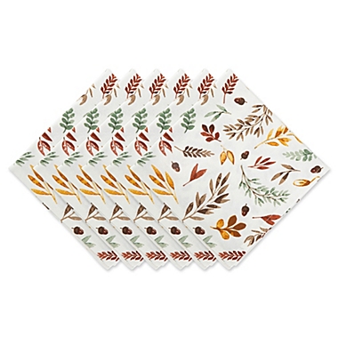 Contemporary Home Living Set of 6 Orange, Brown, and White Thanksgiving Thankful Autumn Fall Leaves Modern Style Napkin Set. View a larger version of this product image.