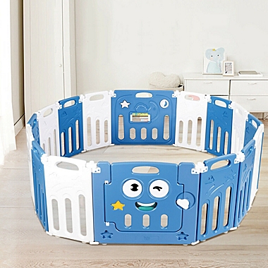 Gymax 16-Panel Foldable Baby Playpen Kids Activity Centre w/ Lock Door & Rubber Mats. View a larger version of this product image.