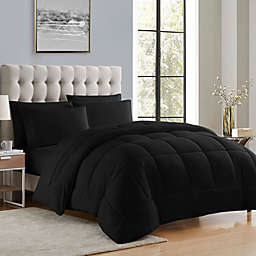 Sweet Home Collection Bed-in-A-Bag Solid Color Comforter & Sheet Set Soft All Season Bedding, King, Black