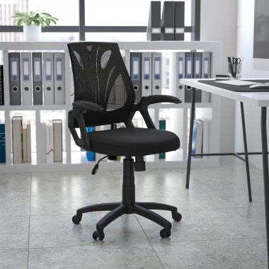 Flash Furniture Sam Mid-Back Designer Black Mesh Swivel Task Office Chair with Open Arms. View a larger version of this product image.