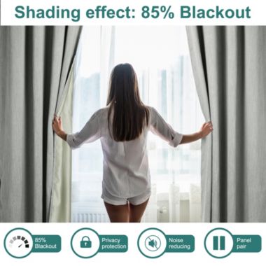 PiccoCasa Linen Textured Look Blackout Curtains for Bedroom 2 Panels, Noise Reduce Insulated Room Darkening Curtains with Grommet Top, Solid Farmhouse Living Room Curtains 52" x 84" Gray. View a larger version of this product image.