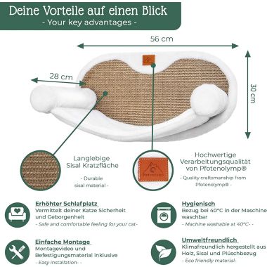 Pfotenolymp Hammock For Cats Stable With Wall Mounting For Cats Up To 10 Kg Cat Hammock. View a larger version of this product image.