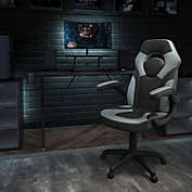 Emma + Oliver Black/Gray Gaming Desk Set with Headphone Hook, and Monitor Stand