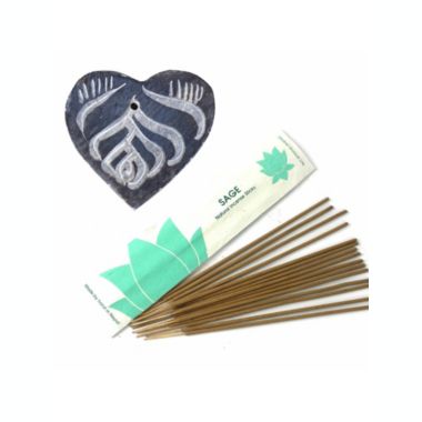 Global Crafts Grey Heart Soapstone Incense Holder with Incense Sticks. View a larger version of this product image.