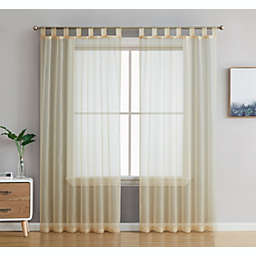 THD Sheer Tab Top Curtain Panels - Beige, Set of 2