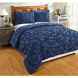 Queen Cleo Comforter 100% Cotton Tufted Chenille Comforter Set Navy - Better Trends