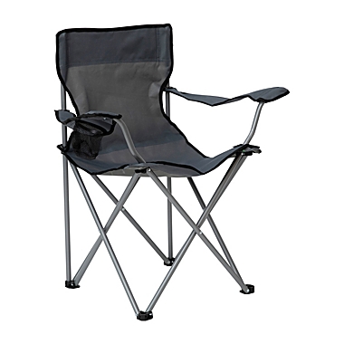 Emma and Oliver Folding Camping Chair, Gray PE Coated Canvas with Gray Steel Tube Frame, Integrated Cupholder and Convenient Carry Bag. View a larger version of this product image.