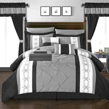 Chic Home Irina Pinch Pleat Pintuck Design BIB Sheet Set 20 Pieces Comforter Pillowcases Window Treatments Decorative Pillows & Shams - King 104" x 90, Black. View a larger version of this product image.