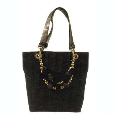 Ganz Maggi B Soft Touch Black Cable Knit Shopper Tote Bag. View a larger version of this product image.