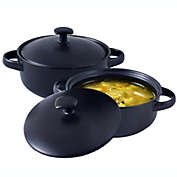 Bruntmor Soup Crocks Bake & Serve Oven Safe Ceramic Soup Bowls With Handles and lids - 20oz Set of 2, For Soups, Stews & Cereal, Matte Black