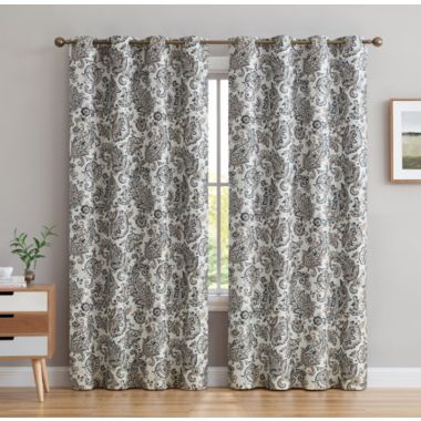 THD Paisley Faux Silk 100% Blackout Room Darkening Thermal Lined Energy Efficient Curtain Grommet Panels - Pair. View a larger version of this product image.