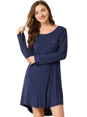 Allegra K Women's Spring Soft Lounge Nightgown Long Sleeve Mini Sleepwear Pajama Dress, Rayon Sleepshirt Nightdress Regular Fit Gown Dress, Medium Purple