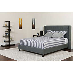 Emma + Oliver Twin Accent Extended Panel Platform Bed/Memory Foam Mattress-Dark Gray Fabric