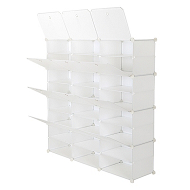 Inq Boutique 8-Tier Portable 48 Pair Shoe Rack Organizer 24 Grids Tower Shelf Storage Cabinet Stand Expandable for Heels, Boots, Slippers, White RT. View a larger version of this product image.