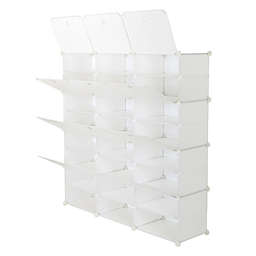 Inq Boutique 8-Tier Portable 48 Pair Shoe Rack Organizer 24 Grids Tower Shelf Storage Cabinet Stand Expandable for Heels, Boots, Slippers, White RT