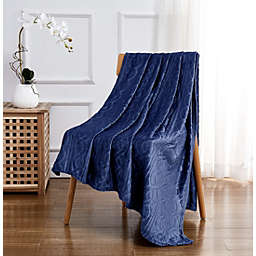 Kate Aurora Ultra Soft & Plush Cable Geometric Designed Embossed Fleece Accent Throw Blanket - Navy