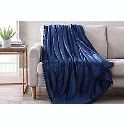 The Nesting Company Walnut Flannel Extra Soft Pompom Throw Blanket 50