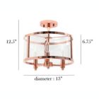 Alternate image 2 for Elegant Designs Medium 13" Iron And Glass Shade Traditional Farmhouse Industrial 3-Light Ceiling Mounted Round Semi-Flushmount, Rose Gold
