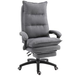 Vinsetto 360° Swivel Executive Home Office Chair Adjustable Height Linen Style Fabric Recliner with Retractable Footrest and Double Padding, Grey