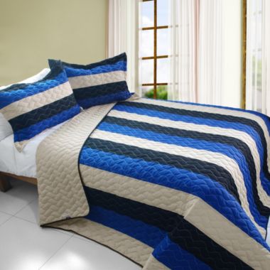 Blancho Bedding Sea Waves 3PC Vermicelli-Quilted Striped Quilt Set. View a larger version of this product image.