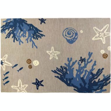 Homefires Decorative Indoor/Outdoor Accent Rug Tranquil Coral & Starfish - 5' X 7'. View a larger version of this product image.