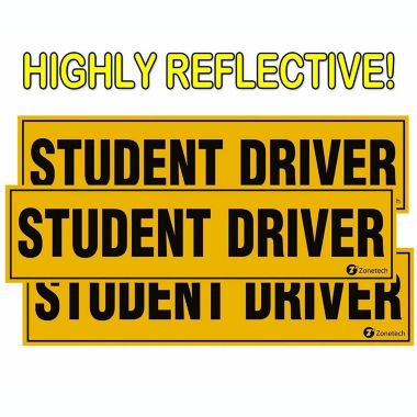 Zone Tech Set of 3 Student Driver Vehicle Bumper Magnet - Premium Quality Highly Reflective Student Driver Bumper Safety Sign Magnet. View a larger version of this product image.