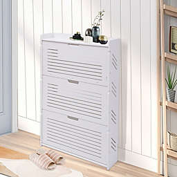 Infinity Merch 3 Storage Drawers Ultra-Thin Shoe Cabinet Organizer in White