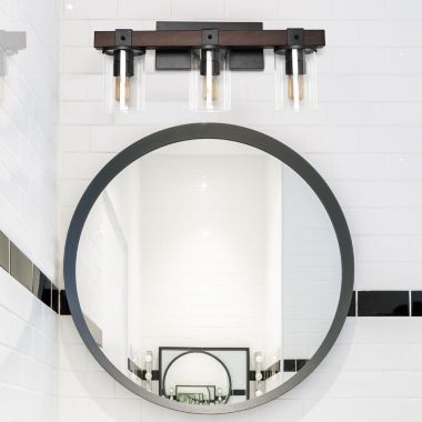 Lalia Home Farmhouse Rustic Wood Look 3 Light Bath Vanity, Brown. View a larger version of this product image.