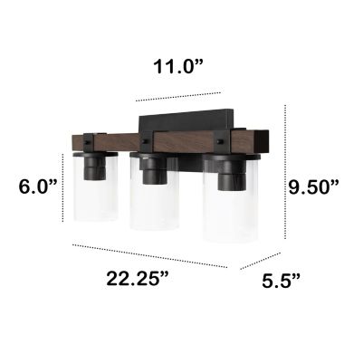 Lalia Home Farmhouse Rustic Wood Look 3 Light Bath Vanity, Brown. View a larger version of this product image.