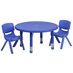 Flash Furniture 33'' Round Blue Plastic Height Adjustable Activity Table Set with 2 Chairs