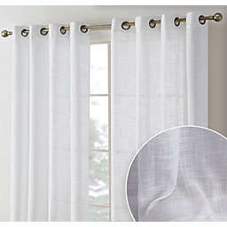 THD Harley Faux Linen Textured Semi Sheer Privacy Sun Light Filtering Transparent Window Grommet Long Thick Curtains Drapery Panels for Bedroom & Living Room, 2 Panels (54