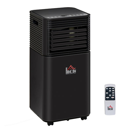 bedbathandbeyond.com | HOMCOM 8000 BTU 4-In-1 Portable Mobile Air Conditioner for Cooling, Dehumidifying, Ventilating w/ Remote, LED Display, 24H Timer, Auto Shut-Down, Black