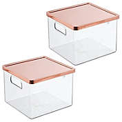 mDesign Storage Bin with Handles, Lid for Bathroom, Vanity - 2 Pack