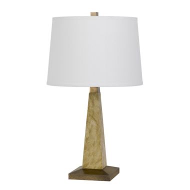 Saltaro Sherpi 28 Inch Resin Pyramid Table Lamp with Dimmer, White and Gold- Saltoro Sherpi. View a larger version of this product image.