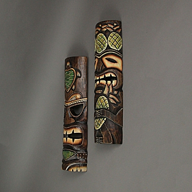 J.D. Yeatts Hand Crafted Wooden Tiki Wall Masks 20 Inch Set of 2 Pineapple and Sea Turtle Designs. View a larger version of this product image.