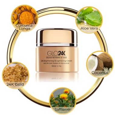 GLO24K Brightening & Lightening Cream with 24k Gold, Turmeric & Vitamins A,C,E. View a larger version of this product image.