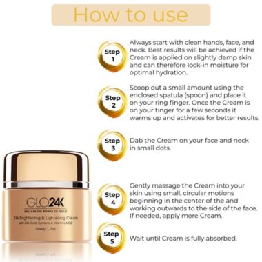GLO24K Brightening & Lightening Cream with 24k Gold, Turmeric & Vitamins A,C,E. View a larger version of this product image.
