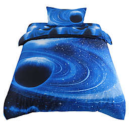 PiccoCasa Twin 3-piece Galaxies Navy Blue Luxury Duvet Cover Sets, 3D Printed Space Themed - All-season Reversible Design - Includes 1 Duvet Cover, 1 Flat Sheet, 1 Pillow Shams(No Insert)