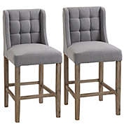 HOMCOM Tufted Counter Height Bar Stools Set of 2, Upholstered Bar Chairs, 26.5" Seat Height  with Wood Legs for Kitchen, Dining Room, Grey