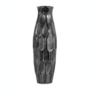 Urban Trends Collection Ceramic Round Bellied Vase with Embossed Honeycomb Design Body and Tapered Bottom Large Metallic Finish, Silver