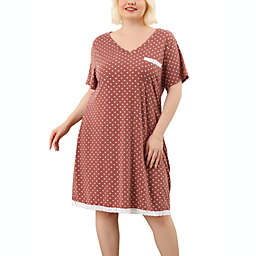 Agnes Orinda Women's Plus Size Nightgown Polka Dots Short Sleeve Pajamas Nightgowns, Leisure Polyester Round Neck Baby doll Sleepwear Cami Dress, 2X Dark Pink