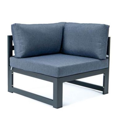 LeisureMod Chelsea 2-Piece Sectional Loveseat Black Aluminum with Cushions - Blue. View a larger version of this product image.