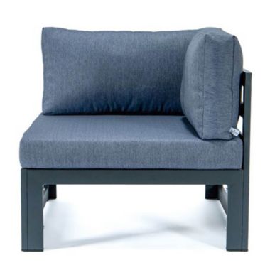 LeisureMod Chelsea 2-Piece Sectional Loveseat Black Aluminum with Cushions - Blue. View a larger version of this product image.