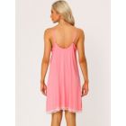 Alternate image 2 for cheibear Women's V-neck Lace Sexy Nightdress Stretchy Lounge Dress Pajama, Rayon Sleepwear Sleepshirts Nightdress Regular Fit Gown Dress Pink S