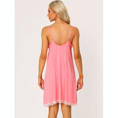 cheibear Women's V-neck Lace Sexy Nightdress Stretchy Lounge Dress Pajama, Rayon Sleepwear Sleepshirts Nightdress Regular Fit Gown Dress Pink S. View a larger version of this product image.