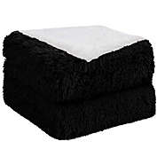 PiccoCasa Faux Fur Blanket Twin Size Black Soft Warm Reversible Sherpa Blanket Luxury Shaggy Plush Fluffy Fleece Rectangle Blankets for Sofa, Couch and Bed,60x80 Inch