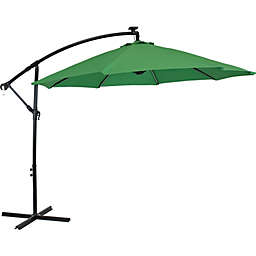 Sunnydaze Outdoor Steel Cantilever Offset Patio Umbrella with Solar LED Lights, Air Vent, Crank, and Base - 9' - Emerald