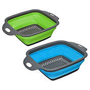 Unique Bargains Collapsible Colander Set, 2 Size Silicone Square Foldable Kitchen Strainer Space Saving Suitable for Pasta, Vegetables, Fruits - Blue Large Green Small
