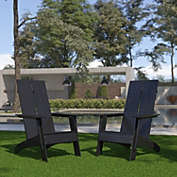 Emma and Oliver Set of 2 Black Modern Dual Slat Back Indoor/Outdoor Adirondack Style Chairs
