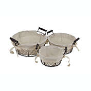 Contemporary Home Living Set of 3 Beige and Brown Lined Traditional Handmade Baskets with Handles 11.75"